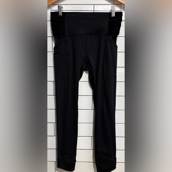 FP Movement by Free People Wonderstruck Black Velvet Detail Leggings S - Picture 8 of 10